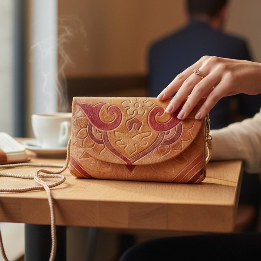 Vintage MTC Tooled Leather Crossbody Mini Bag